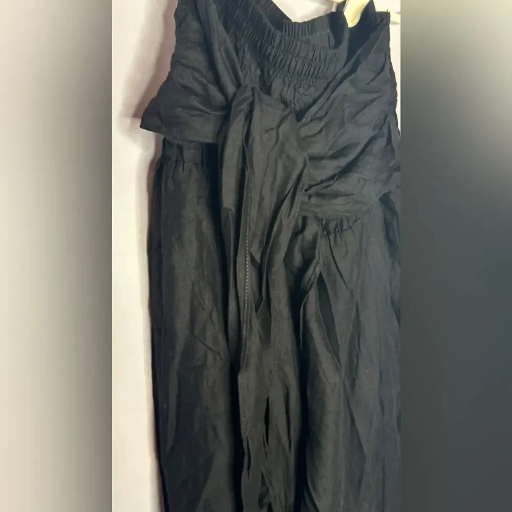 Bangkok Thai Wrap Skirt Black – Tie Waist Flowing Lounge Pants One Size Plus - Picture 4 of 6
